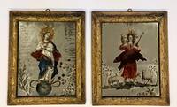 GE4023 Zwei   Hinterglasmalereien  18. Jahrhundert   (“Nonnenspiegel“)