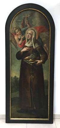 GE4018 Tafelgemälde  einer  Ordensschwester (oder  Heilige)   mit  Bibel, Brot  und   Weintrauben