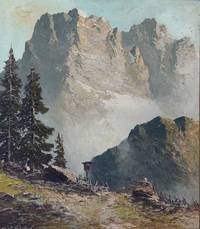 GE4033 Georg  Arnold - Graboné, Italienische  Alpenlandschaft  mit  Marterl  (Der  Montasch  am  Dognatal  bei  Pontebba)