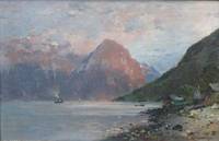GE-451 Georg  Anton  Rasmussen, Norwegischer  Fjord  bei  Sonnenuntergang