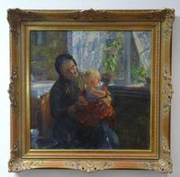 GE4120 Künstler  der  Münchner Schule, Die  Großmutter  mit  dem  Enkelkind  am  Fenster