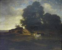GE4079 Eduard   Cohen, Sandige   Hügellandschaft  mit   Kühen  in  der   Abenddämmerung