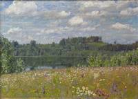GE4069 Stanislaw  Shukowski, Landschaft  mit  Blumenwiese   bei  St.  Petersburg