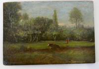 GE4023 Jean   Baptiste  Camille  Corot  (attr.), Sommerliche   Landschaft   mit  Kuh-  und   Ziegenhirtin