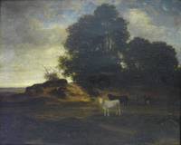GE4026 Eduard  Cohen, Sandige   Hügellandschaft  mit   Kühen  in  der   Abenddämmerung