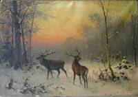 GE4107 Julius  Arthur  Thiele,  Hirsche  im   verschneiten  Winterwald  (1877)