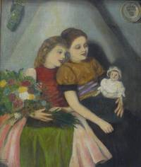 GE4110 János  Laszlo  Aldor, Zwei  Mädchen  mit  Puppe