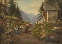 GE4054 Unbekannter   Künstler, Bauernpaar   am  Bildstock  im   Gebirge  (1864  zwischen  Sölden    und  Lengenfeld  in   Österreich)