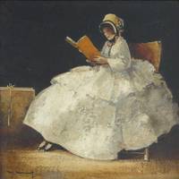 GE4003 Lesendes  Mädchen  in  weißem  Rüschenkleid