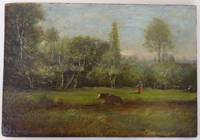 GE4023 Jean   Baptiste  Camille  Corot  (attr.), Sommerliche   Landschaft   mit  Kuh-  und   Ziegenhirtin