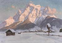 GE4002 Erwin  Kettemann,  Winterlandschaft   bei   Ehrwald  mit  Blick  auf  das   Wettersteingebirge  mit   Zugspitze