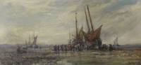 GE4017 John  S.  Spencer, Paar  Gemäldependants  mit   Segelschiffen  am  Strand   (um  1835)