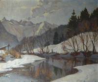 GE4006 Robert  Franz  Curry, Flußlauf  in  alpiner  Winterlandschaft