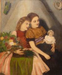 GE4045 János  Laszlo  Aldor, Zwei  Mädchen  mit  Puppe
