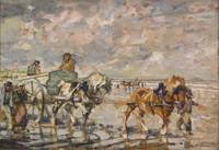 GE4006  Julius  Seyler, Bretonische   Muschelsammler  mit  Pferdegespann  am  Strand
