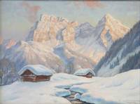 GE4066 Erwin  Kettemann, Winterlandschaft  bei  Klais  mit  Wörner  (Karwendelgebirge)