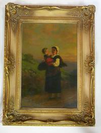 GE4094 Zwei  Gemälde: Unbekannter  Künstler,  Mutter mit Kind /   Dame  am  Fenster