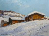 GE4059 Georg  Arnold  Graboné, Norwegische   Winterlandschaft  mit   verschneiten   Hütten