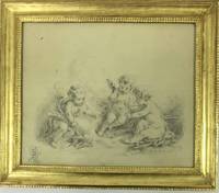 GE4037 Zeichnung  „Drei  spielende  Putten“  (bezeichnet  Paris  1807)
