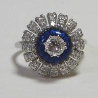 SU7021 Ring  mit   Brillanten  und   blauem   Email
