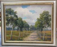 GE4028 Hermann  Hellbusch, Birkenallee  in  weiter  Sommerlandschaft