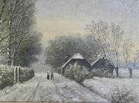 GE4006 Louis  Apol, Spaziergang  in  Winterlandschaft   mit   verschneitem   Dorfweg