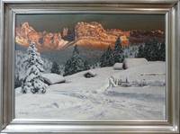 GE4005 Alois  Arnegger, Alpenglühen  in  tief  verschneiter   Winterlandschaft  (Der  Rosengarten  in  den  Dolomiten)