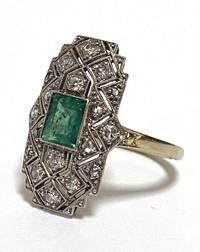 SU7009 Art - déco - Ring  mit   Smaragd  und   Diamanten