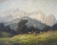 Gemälde Otto Pippel Kuhhirte auf sommerlicher Bergwiese