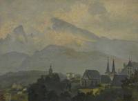 GE4034 Gustav  Schönleber, Alpine  Landschaft  mit  Blick  auf   Berchtesgaden  und  den  Watzmann