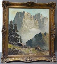 GE4033 Georg  Arnold - Graboné, Italienische  Alpenlandschaft  mit  Marterl  (Der  Montasch  am  Dognatal  bei  Pontebba)