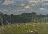 GE4069 Stanislaw  Shukowski, Landschaft  mit  Blumenwiese   bei  St.  Petersburg