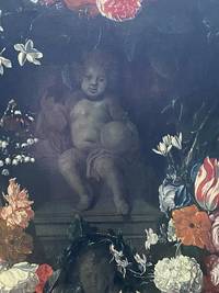 GE4012 Jan  Philip  van  Thielen, Prachtvolles   Blumenstilleben  mit  Christus  als  Salvator   Mundi  in   Blütenkranz