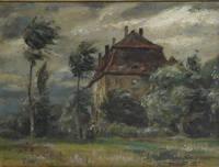 GE4089 Landschaft  mit Haus  im  Sturm