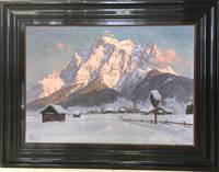 GE4002 Erwin  Kettemann,  Winterlandschaft   bei   Ehrwald  mit  Blick  auf  das   Wettersteingebirge  mit   Zugspitze