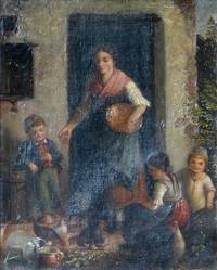 GE4155 Ludwig  (Louis)  Neustätter, Mutter  mit  Kindern  im Hühnerhof