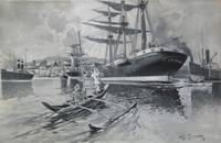 GE4047 Willy  Moralt, Original - Illustration  zu  Karl  May, Am  Stillen  Ozean  (Im  Hafen  von  Tahiti 1909)