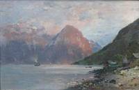 GE4048 Georg  Anton  Rasmussen, Norwegischer  Fjord  bei  Sonnenuntergang