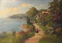 GE4053 Alois   Arnegger, Italienische  Küstenlandschaft  mit   Uferweg  an  der  Amalfiküste  (bei  Neapel  ?)