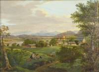 GE4092 Philipp  Joseph  Kraus (attr.), Romantisches  Dorf   in  sommerlicher   Vorgebirgslandschaft  mit  Familienidyll