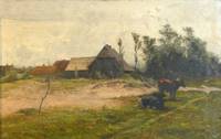 GE4119 Anton  Mauve  (attr.), Landschaft  mit  Kühen  und  Bauernkate