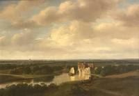 GE4043 Nicolaus  Jan   Roosenboom, Landschaft  mit   Burgruine  am  See